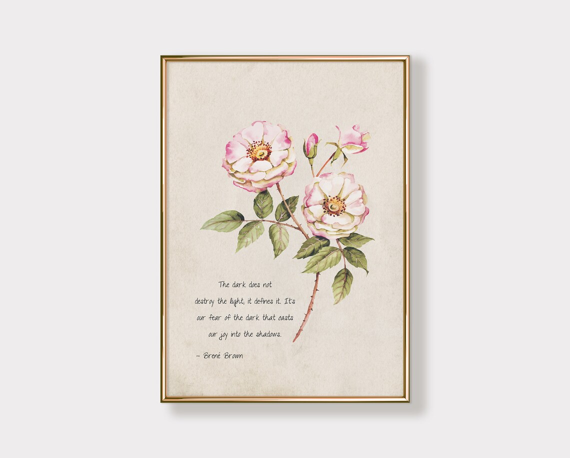 Watercolor Pink Rose The Dark Does Not Botanical Quote Art Poster - Image 2