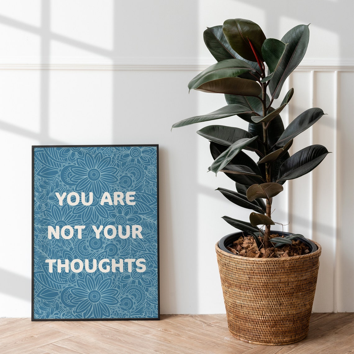 You Are Not Your Thoughts Deep Blue Mandala Affirmation Poster