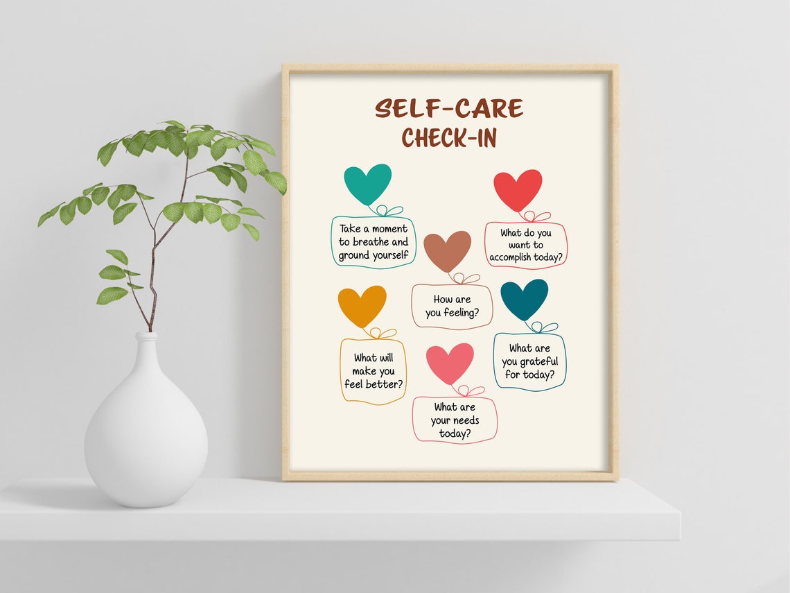 Self Care Check In Daily Wellness Questions Therapy Office Poster - Image 2