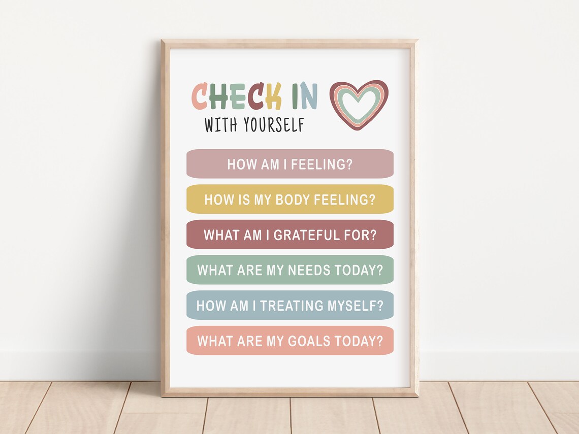 Check In With Yourself Heart Daily Self Care Questions Quote Poster