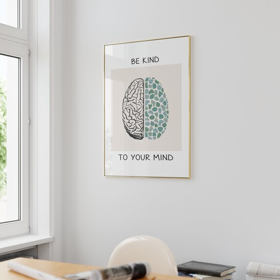 Be Kind To Your Mind Half Brain Therapy Mental Health Poster