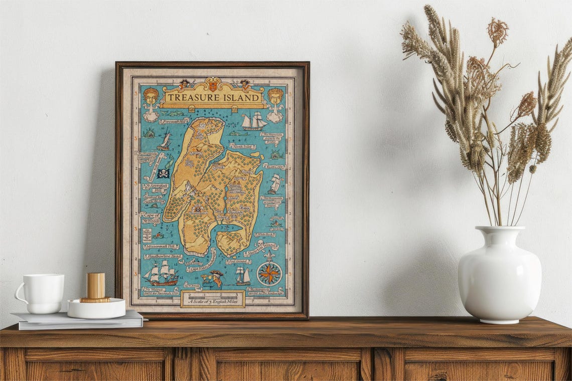 Treasure Island Illustrated Pirate Map Hispaniola Compass Poster - Image 3