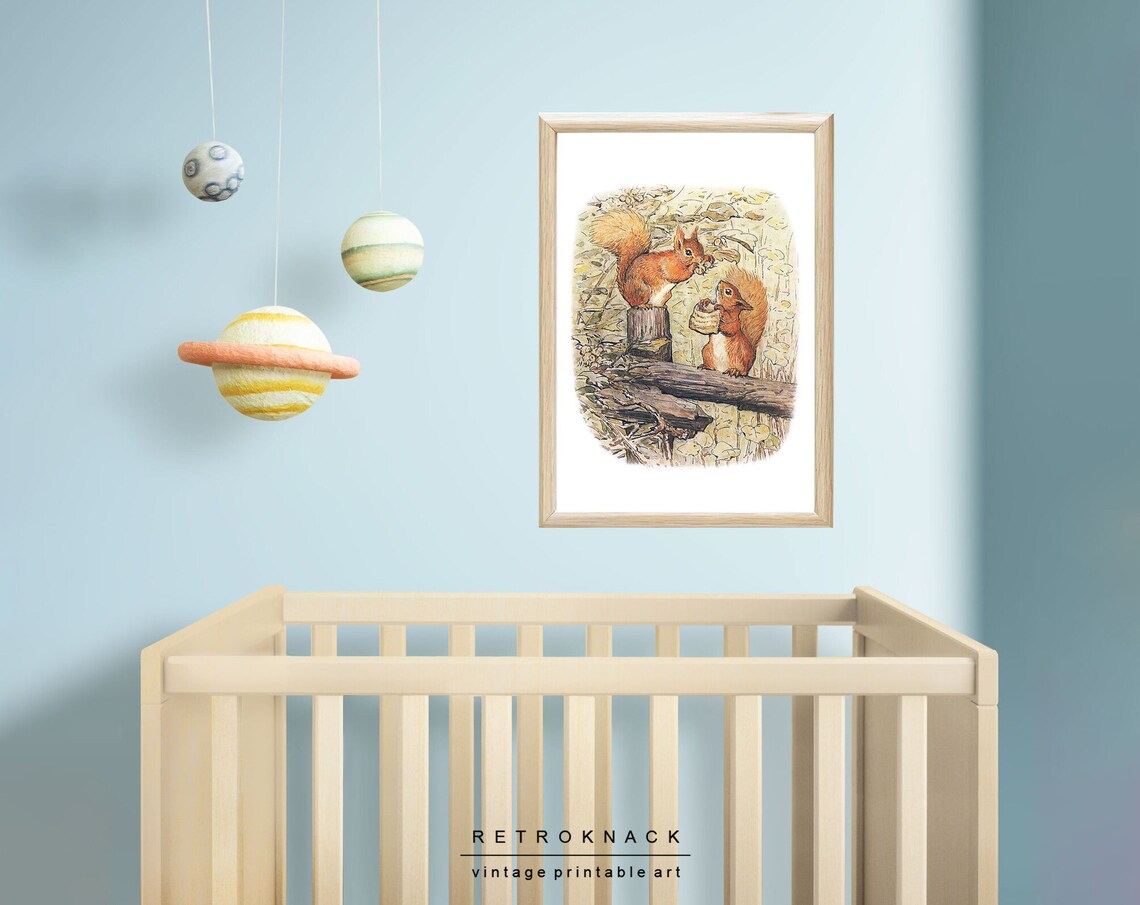 Beatrix Potter Style Squirrels Vintage Woodland Nursery Wall Art - Image 2