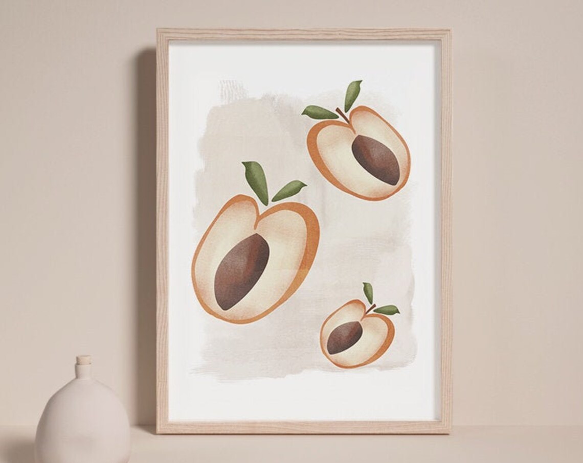 Apricot Halves Sweet Fruit Illustration Kitchen Watercolor Poster