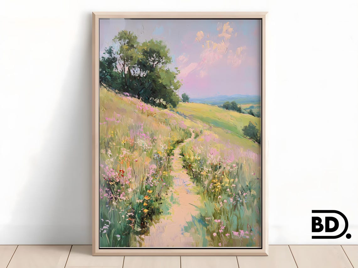 Southwest England Landscape Print Matisse Inspired Abstract Hills And River Art Soft Pastel Pink Cream Decor