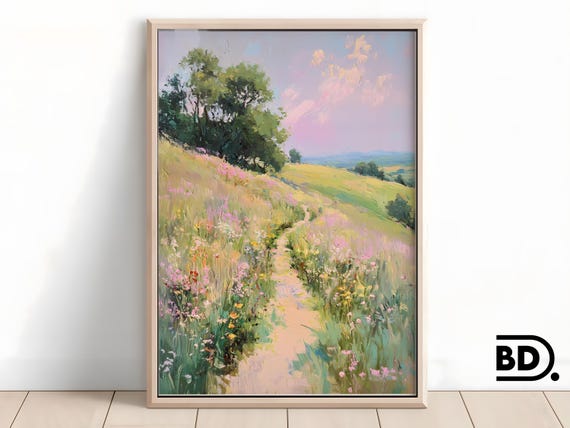 Southwest England Landscape Print Matisse Inspired Abstract Hills And River Art Soft Pastel Pink Cream Decor