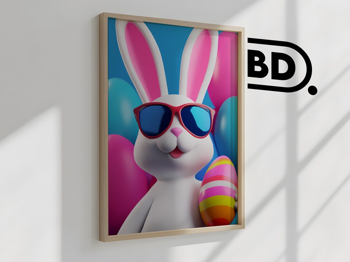 Easter Bunny in Sunglasses Egg Balloons Cute 3D Animal Poster - Image 2