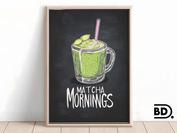 Green Matcha Wall Art Trendy Kitchen Decor Coffee Bar Tea Art Print Print For Coffee Shop Decor