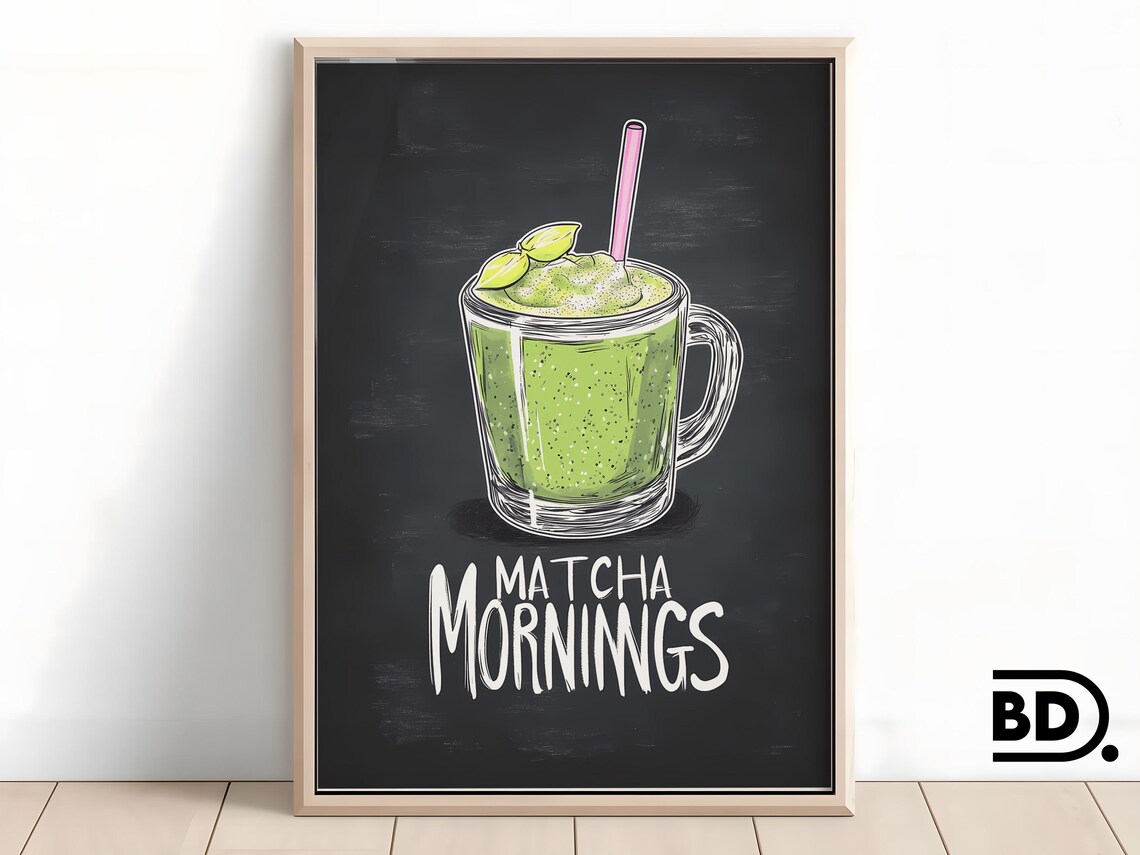 Green Matcha Wall Art Trendy Kitchen Decor Coffee Bar Tea Art Print Print For Coffee Shop Decor