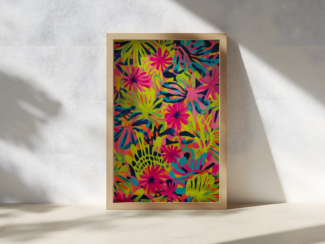 Neon Jungle Art Print, Bold Tropical Floral Pattern - Image 2