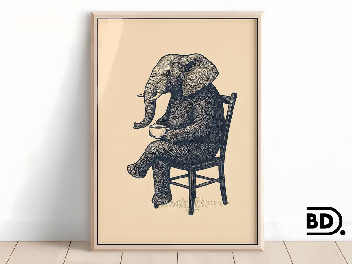 Quirky Elephant Coffee, Cute Retro Kitchen Decor