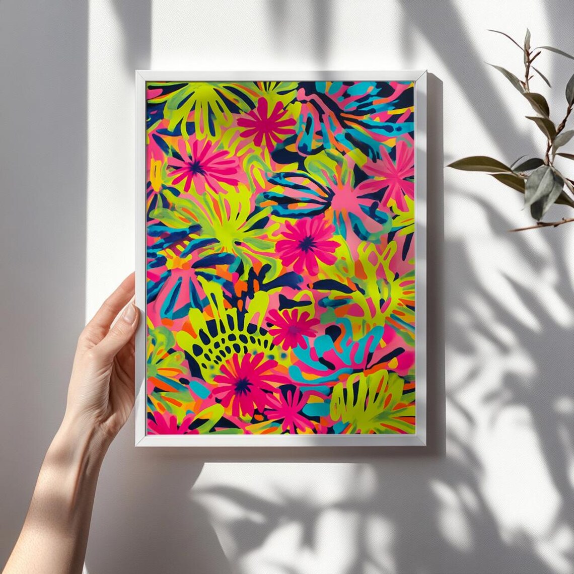Neon Jungle Art Print, Bold Tropical Floral Pattern - Image 3