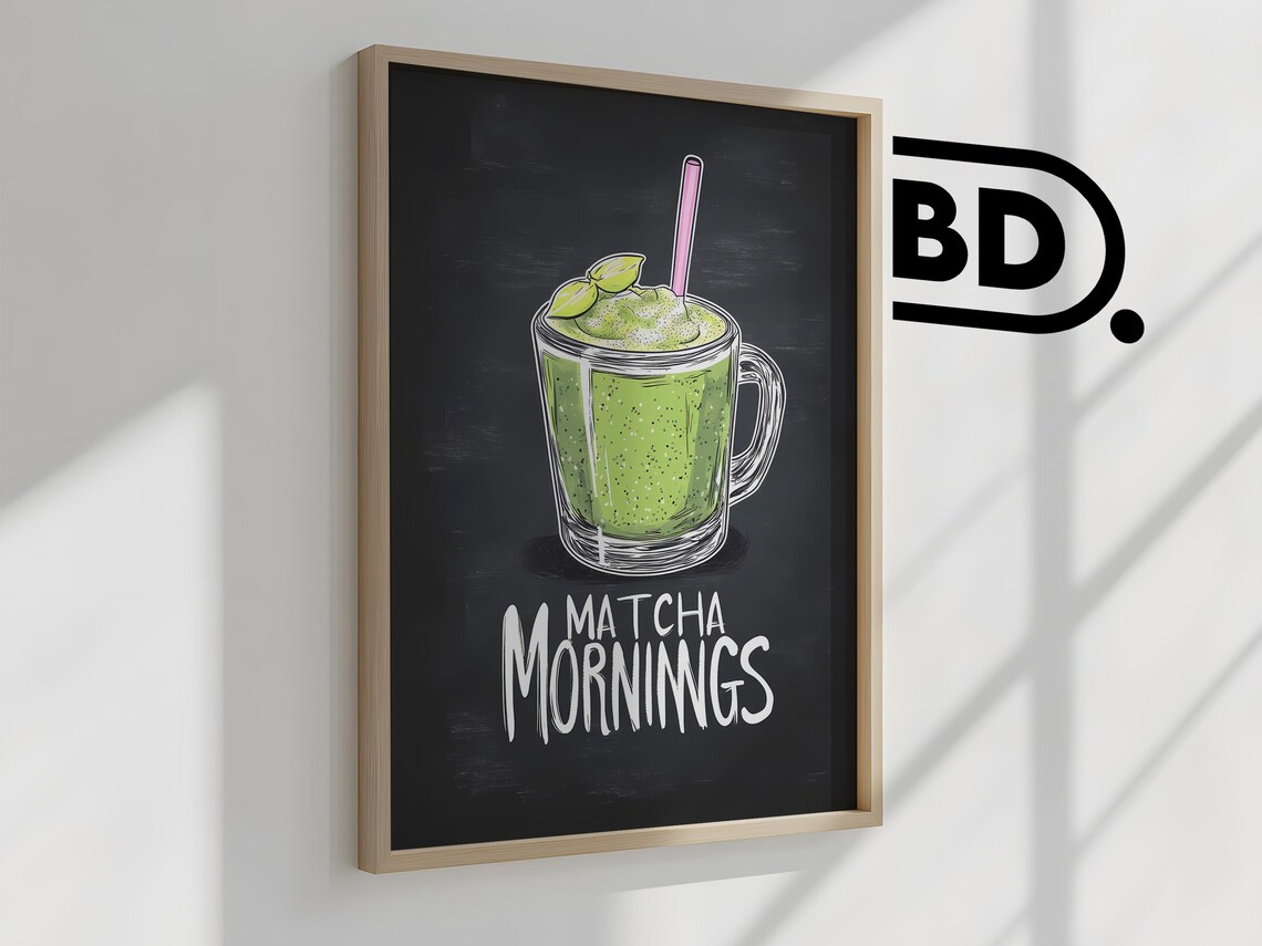 Green Matcha Wall Art Trendy Kitchen Decor Coffee Bar Tea Art Print Print For Coffee Shop Decor - Image 2