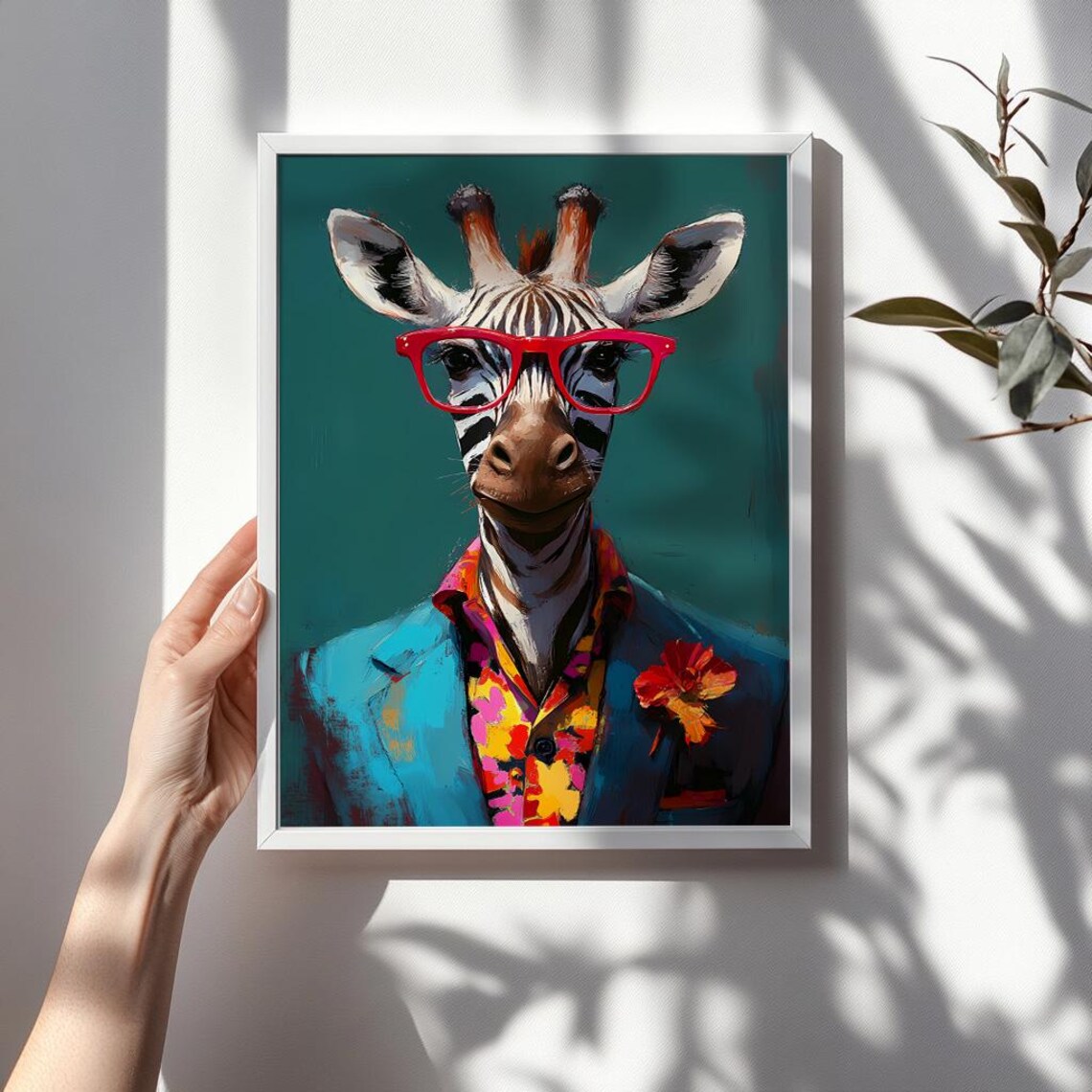Zebra in Red Glasses Suit Wes Anderson Style Animal Portrait Print - Image 3