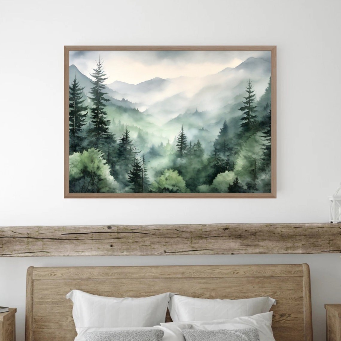 Misty Evergreen Forest Foggy Mountain Watercolor Nature Art Print - Image 5