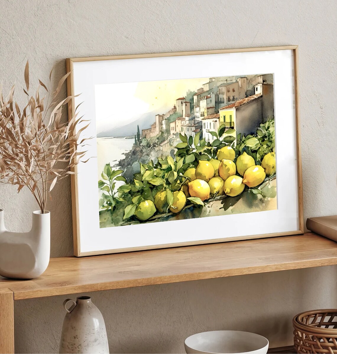Amalfi Coast Lemon Grove Seaside Village Watercolor Art Poster - Image 4