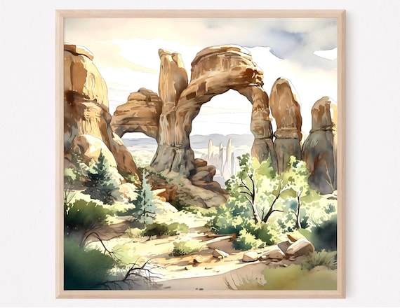 Arches National Park Double Arch Sandstone Desert Painting Poster