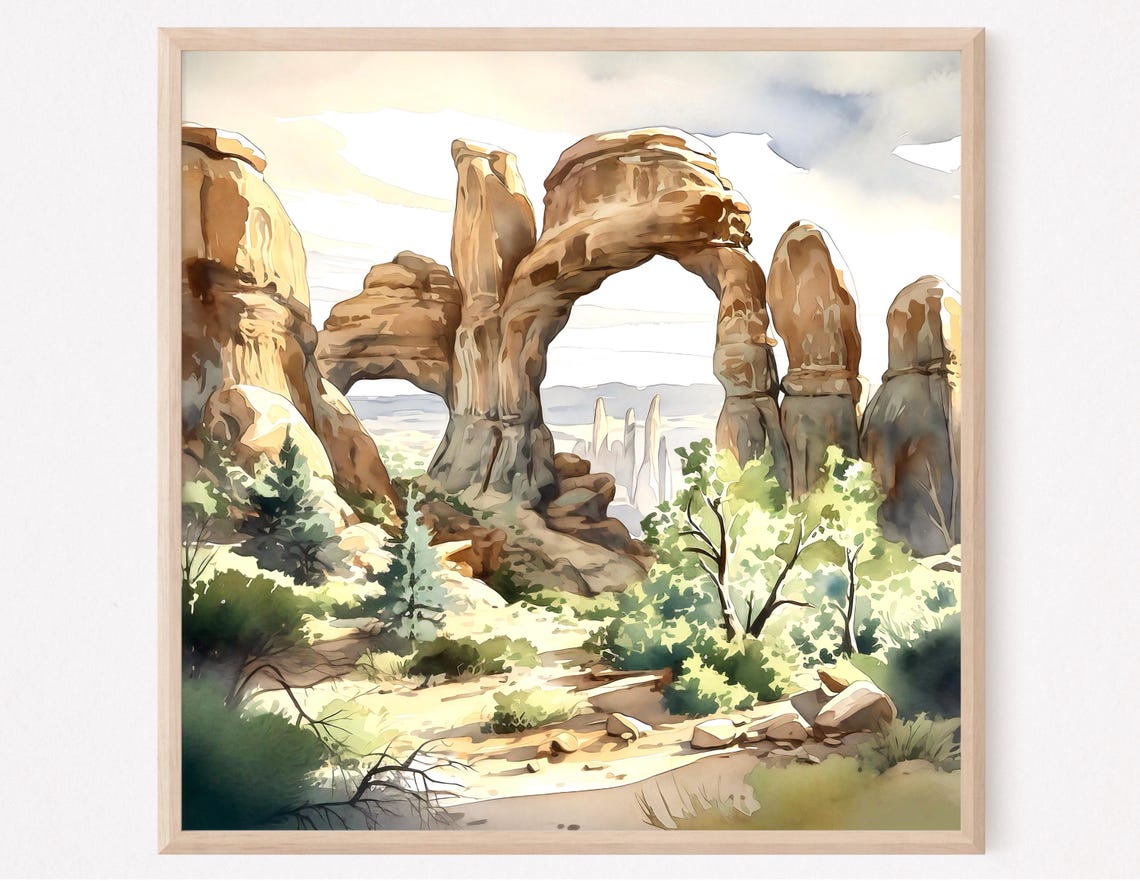Arches National Park Double Arch Sandstone Desert Painting Poster