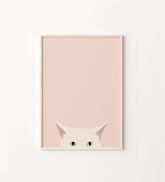 Cat Peeking Art Print, Animal Wall Decor