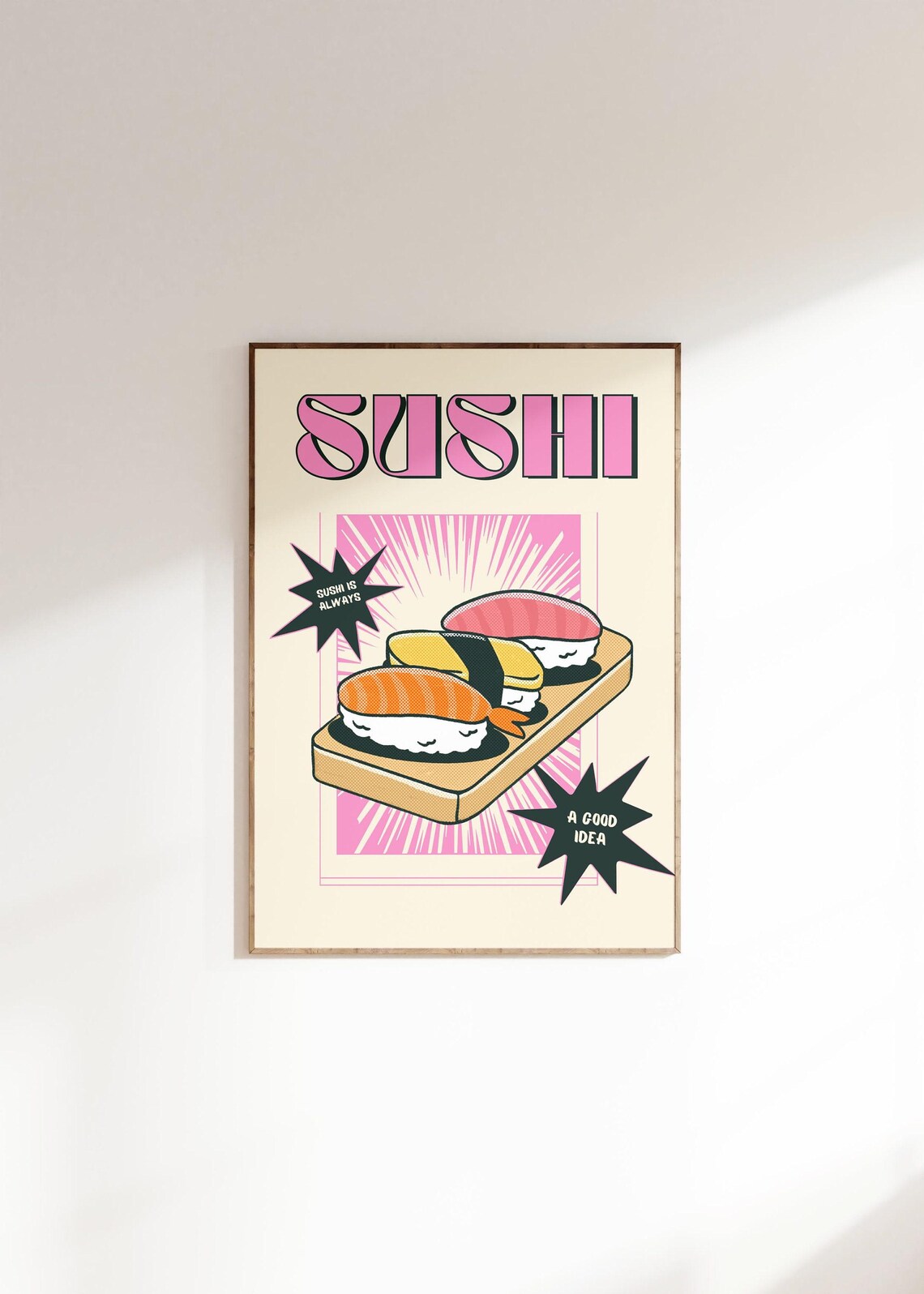 Sushi Retro Poster, Vintage Preppy Kitchen Art Print