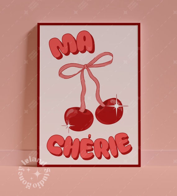 Ma Cherie Coquette Hair Bow Cherries Classic Balletcore Matte Paper Poster Kitchen Decor Wall Dorm