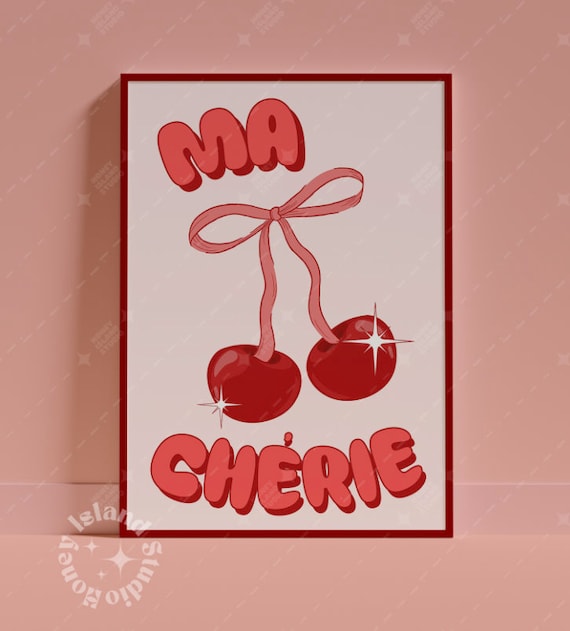 Ma Cherie Red Cherries Bow Retro Balletcore Coquette Art Poster