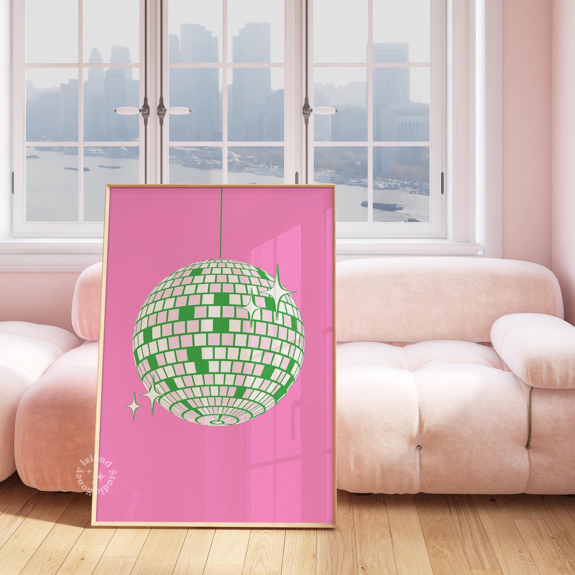 Pink and Green Disco Ball Retro Y2K Funky Dorm Room Art Poster