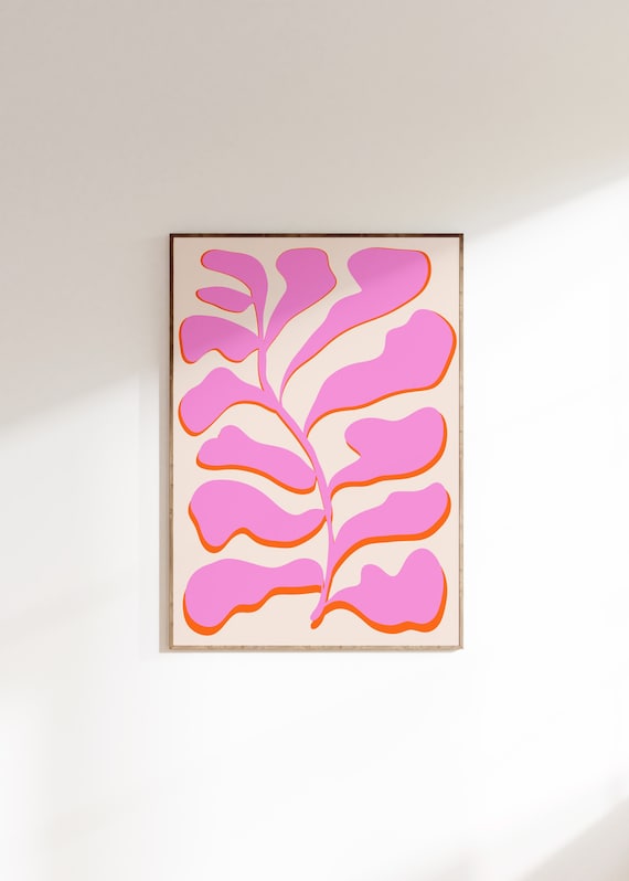 Pink Coral Sea Leaf Branch Matisse Style Abstract Wall Poster