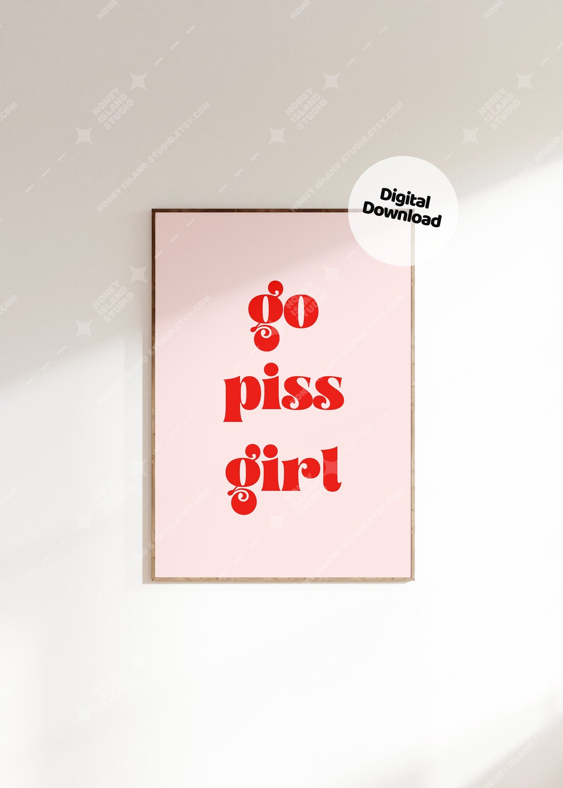 Go Piss Girl Typography Poster, Retro Bathroom Decor
