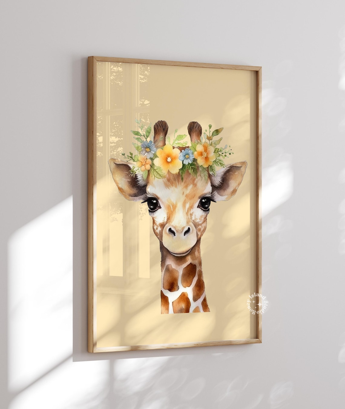 Baby Giraffe With Floral Crown Pastel Nursery Animal Watercolor Art Poster