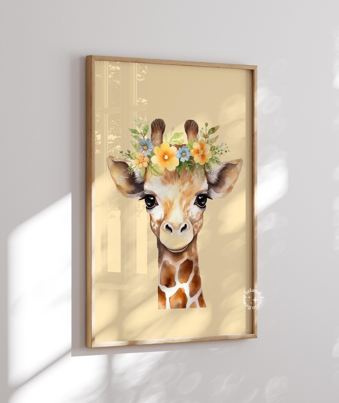 Giraffe Flower Crown Print Pastel Nursery Wall Art Unframed