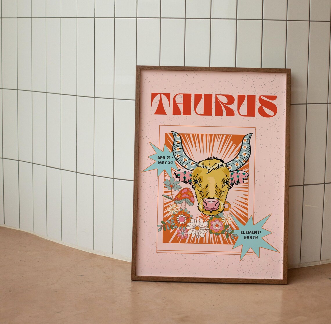 Taurus Zodiac Retro Poster Art Print, Wall Decor