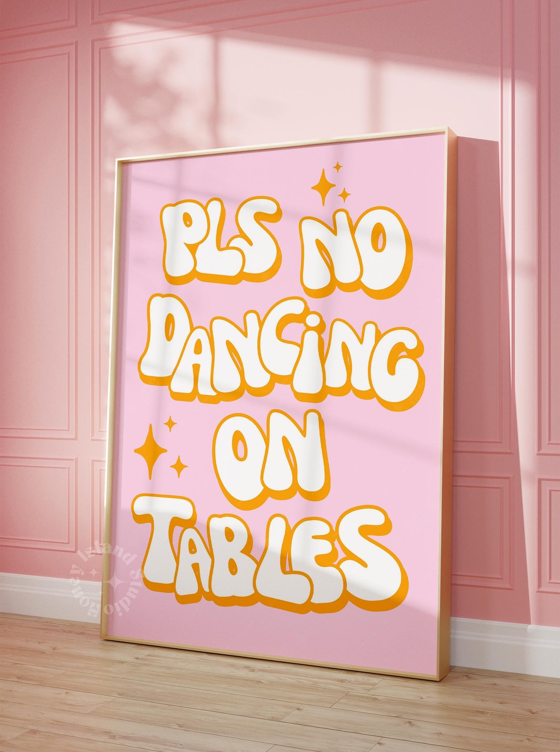 Please No Dancing On Tables Pink Groovy 70s Lettering Wall Art