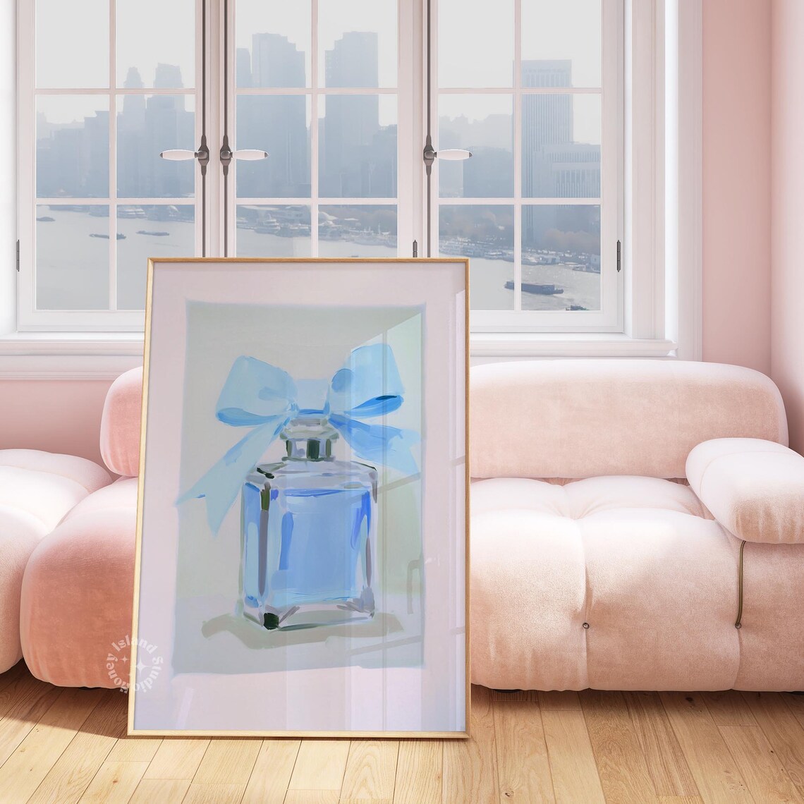 Perfume Bottle Blue Print, Vintage Pop Wall Art