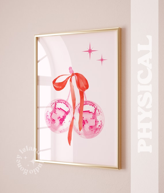 Pink Disco Balls Red Bow Coquette Balletcore Dorm Bedroom Decor Poster