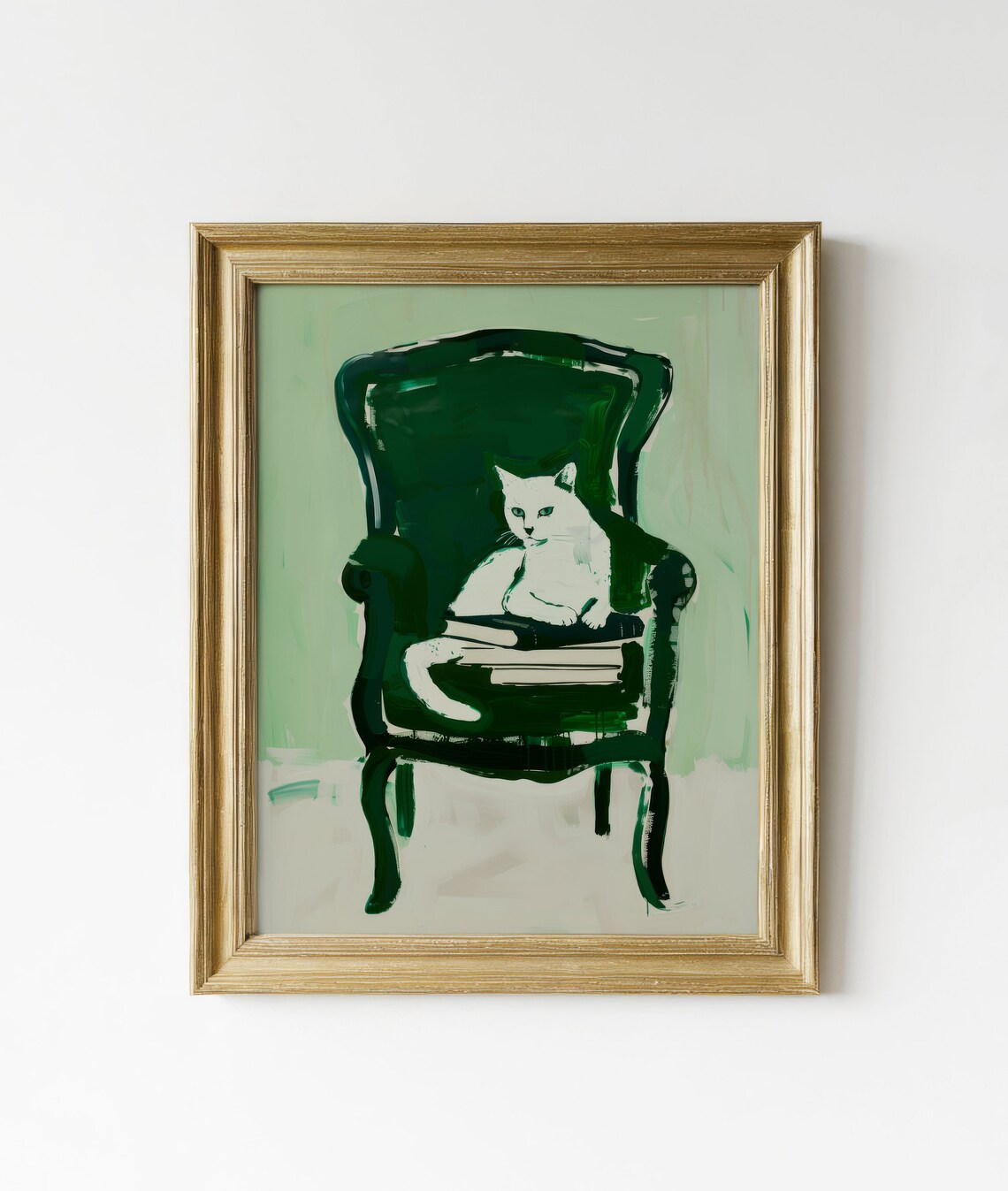 Cute Cat Emerald Green Retro Apartment Art Print - Image 2