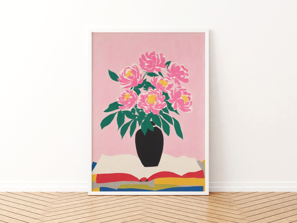 Pink Floral Painting Art Print, Preppy Decor - Image 3