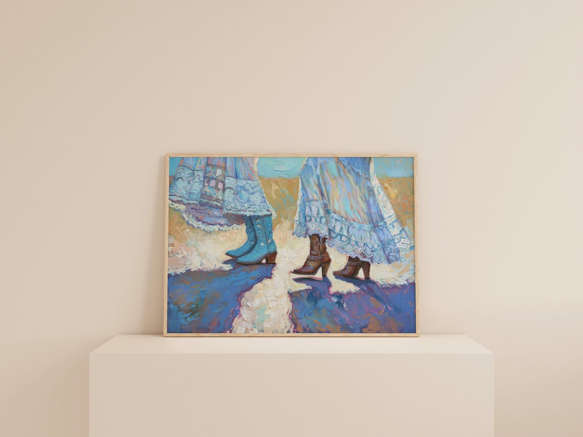 Blue Coastal Cowgirl Art Print, Vintage Aesthetic - Image 2