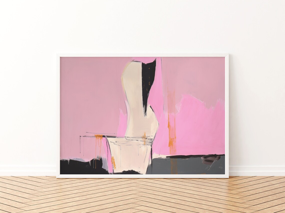 Grunge Abstract Print, Eclectic Pink Bathroom Art - Image 3