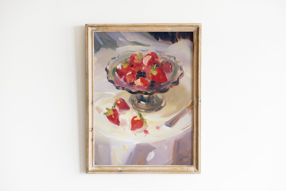 Strawberry Aesthetic Apartment Art Print, Coquette Decor