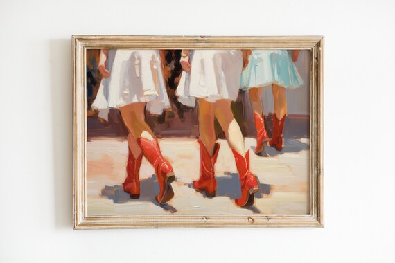 Red Cowgirl Boot Print, Western Dorm Decor