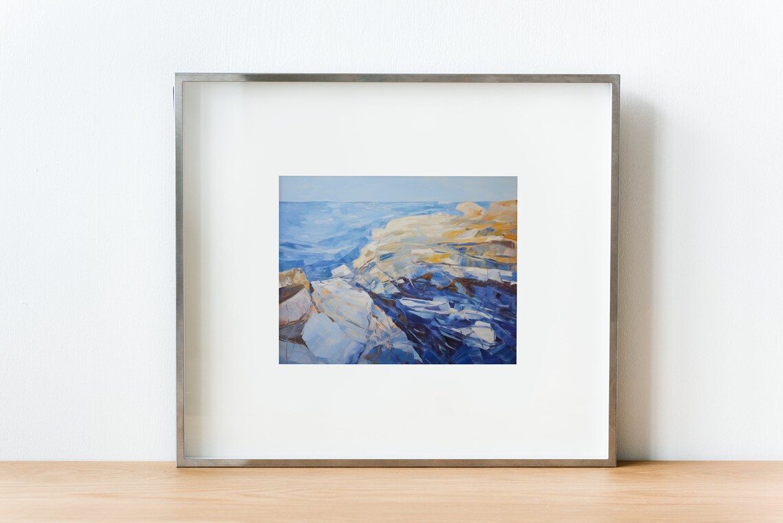 Wave Painting Coastal Art Print, Blue Beach House Decor - Image 2