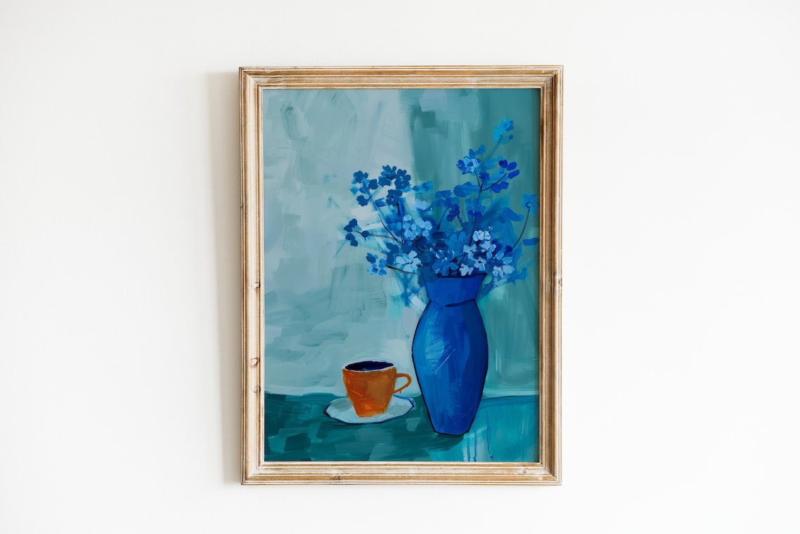 Coffee Abstract Kitchen Art Print, Boho Chic Floral