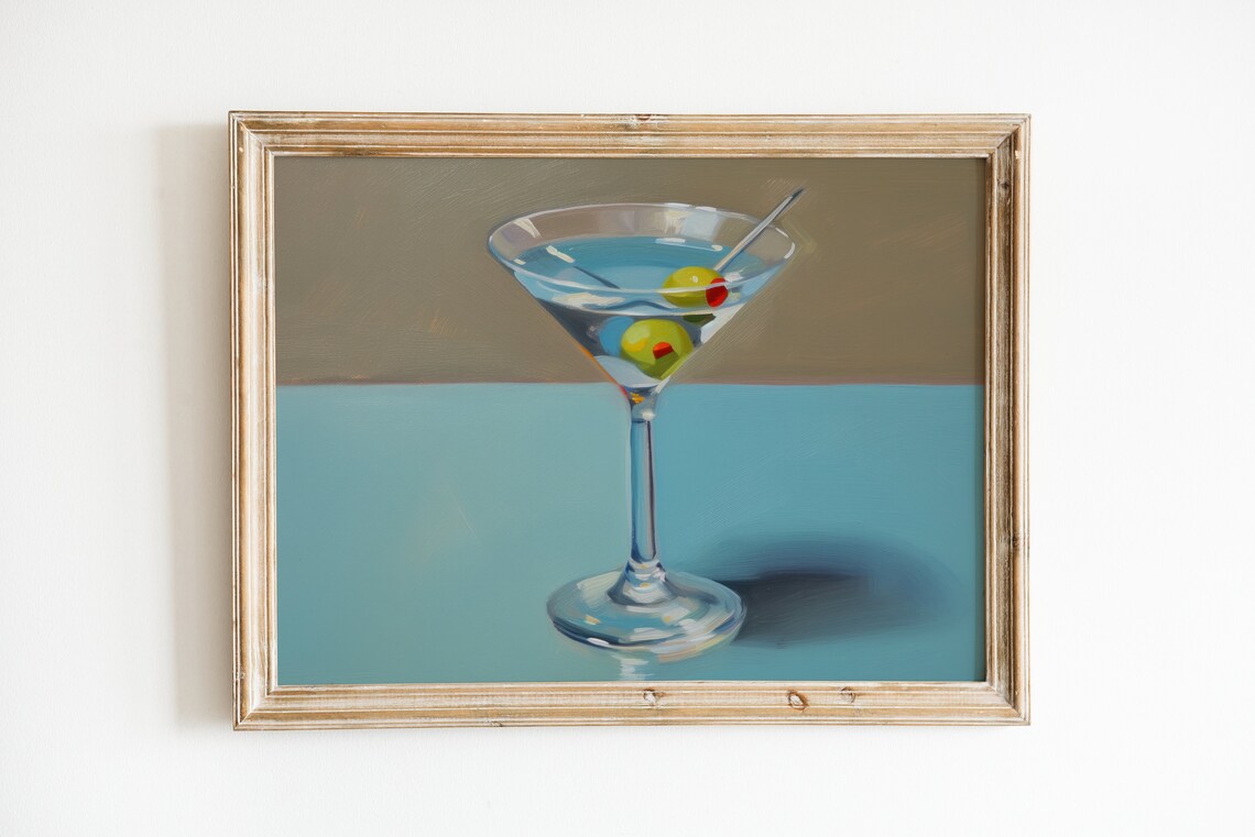 Martini Print Art For Bar Cart, Retro Apartment Decor