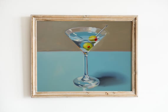 Martini Print Art For Bar Cart, Retro Apartment Decor