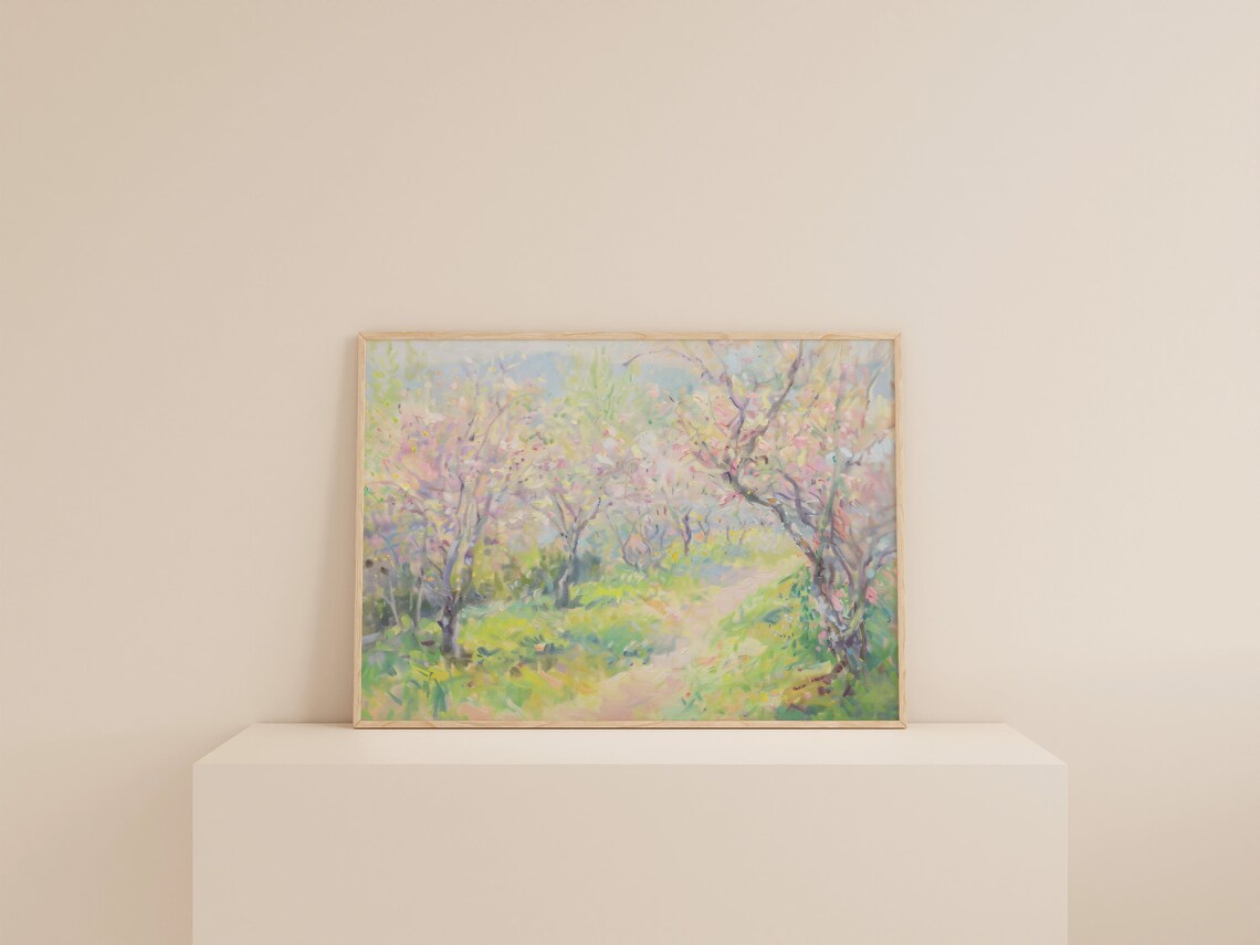 Soft Girly Pastel Autumn Vintage Floral Landscape Art Print - Image 2
