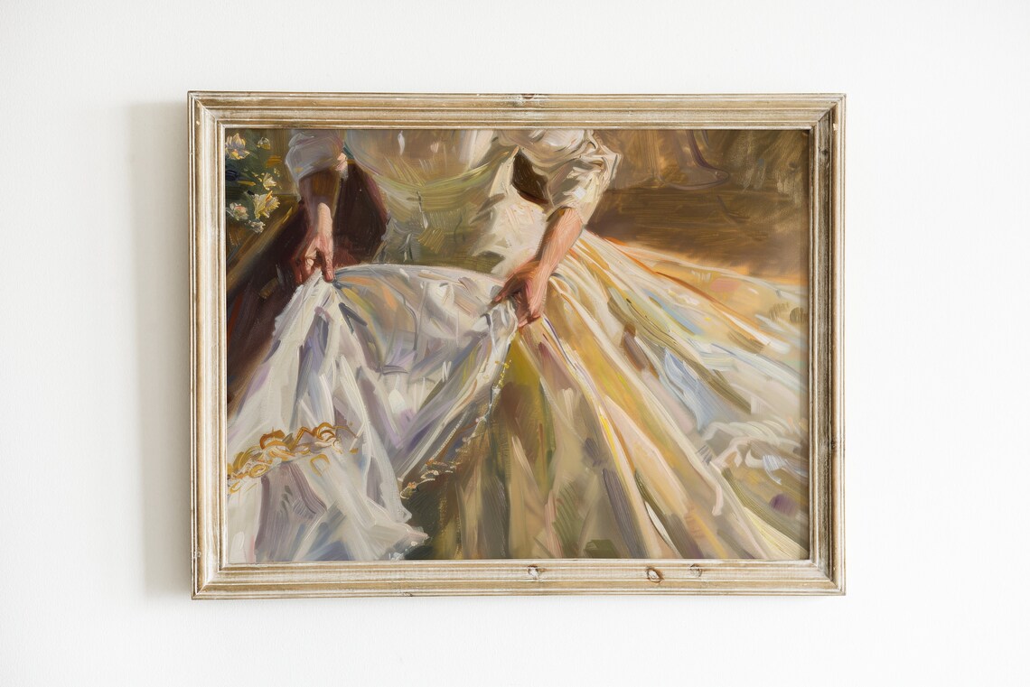 Classic Woman In Flowing White Gown Oil Painting Vintage Style Poster