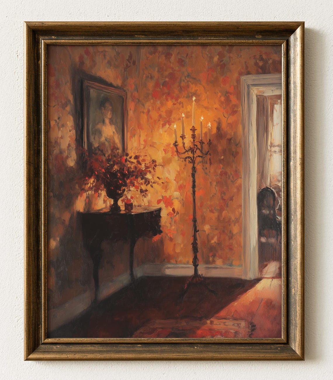 Victorian Parlor Interior Candelabra Autumn Glow Oil Painting Poster