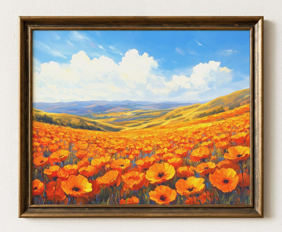Poppy Field In Spring Bloom, Landscape Art Print