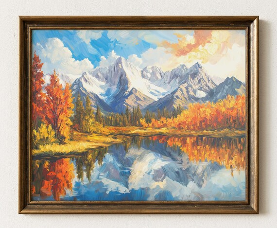 Autumn Sierra Nevada Snowy Peak Golden Forest Lake Reflection Poster
